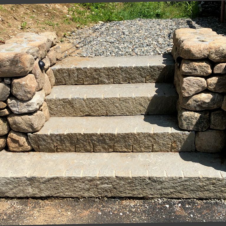 Reclaimed Second Generation Granite Curbstone Steps - Split Face Riser