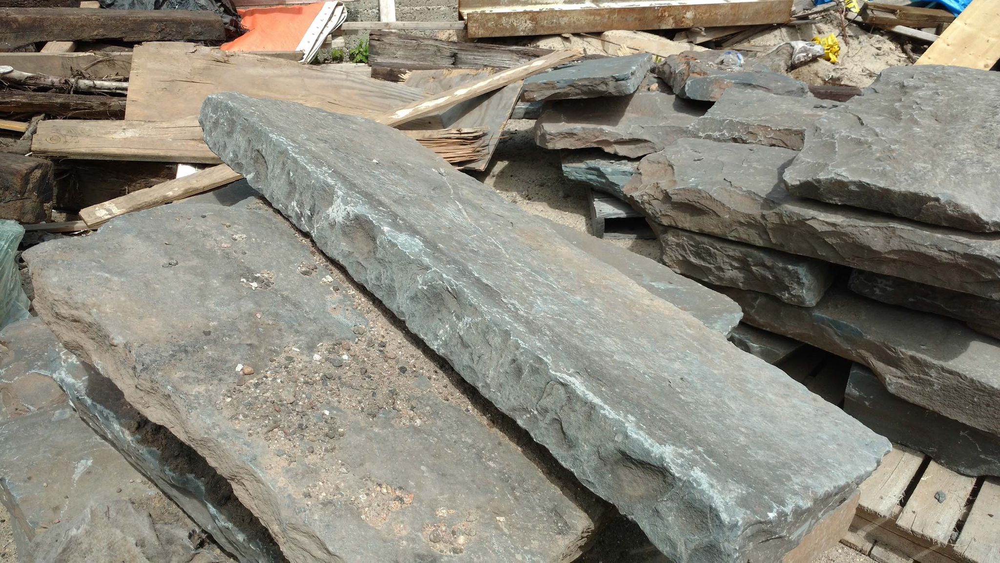 Reclaimed Bluestone Curbstone Steps - Weathered Riser and Tread